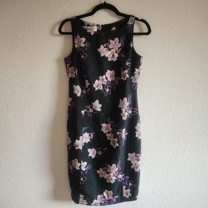 Vintage Floral Linen Sheath Dress